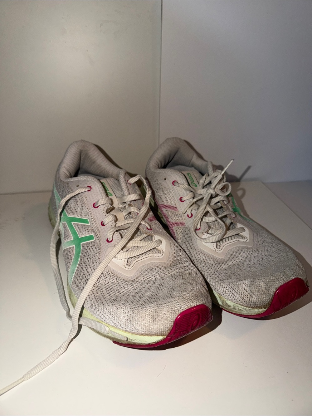 Asics Women's Light Gray Running Shoes with Mint & Pink Accents